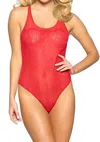 Jezebel Penelope Lace And Mesh Teddy Bodysuit In Tango Red In Red