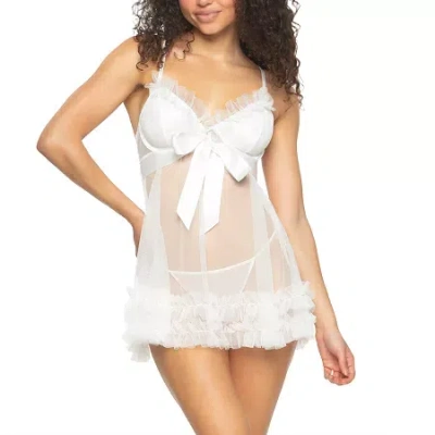 Jezebel Veil Tulle Ruffle Babydoll Set -999554 In White