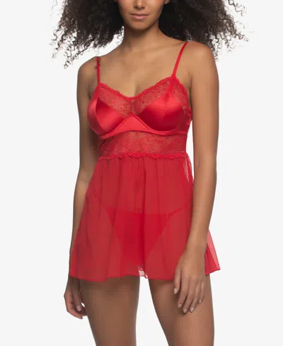 Jezebel Women's Heat Satin And Lace Babydoll Set In Red