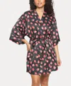 Jezebel Women's Muse Satin Lingerie Kimono Robe In Fresh Picked,black