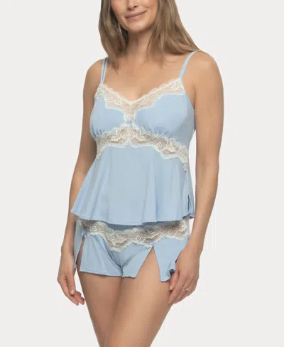 Jezebel Women's Myrna Modal Lace Cami Shorts Set In Brunnera Blue,pristine