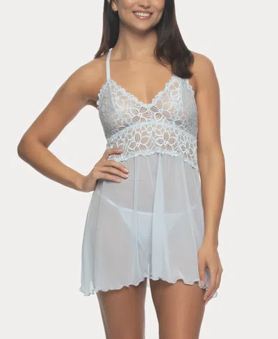Jezebel Women's Renee Sheer Babydoll Nightgown 2 Piece Lingerie Set In Something Blue