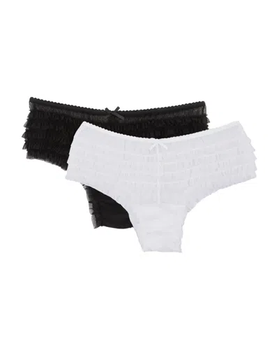 Jezebel Women's Veil 2 Pack Mesh Ruffle Cheeky Panty In Black,cloud