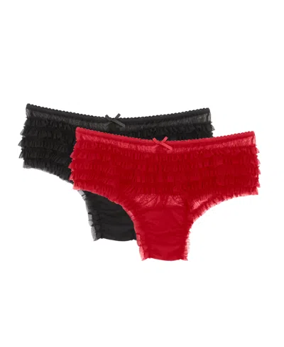Jezebel Women's Veil 2 Pack Mesh Ruffle Cheeky Panty In Black,lychee