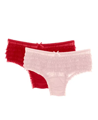 Jezebel Women's Veil 2 Pack Mesh Ruffle Cheeky Panty In Lychee,lotus