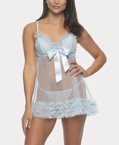 Jezebel Women's Veil Tulle Ruffle Babydoll Set In Blue