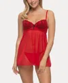 Jezebel Women's Wish Mesh And Lace Babydoll Set In Tango Red