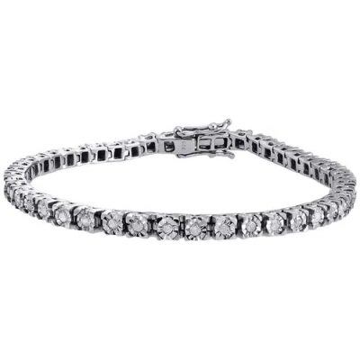 Pre-owned Jfl Diamonds & Timepieces 1 Row Sterling Silver Genuine Round Diamond Tennis Bracelet 7.25" Links 1.01 Ct. In White
