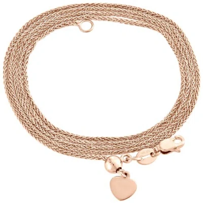 Pre-owned Jfl Diamonds & Timepieces 10k Rose Gold Adjustable Quadra Wheat Chain Necklace 22" Dangling 6mm Heart