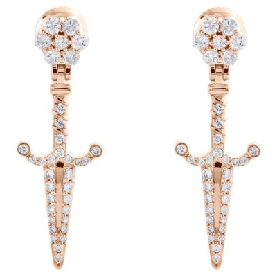 Pre-owned Jfl Diamonds & Timepieces 10k Rose Gold Diamond Dagger/knife Dangle Drop Earrings Flower Studs 0.85 Ct. In White