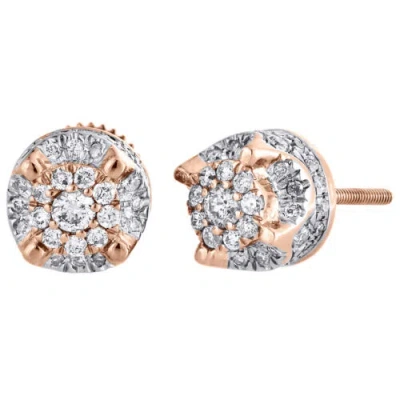 Pre-owned Jfl Diamonds & Timepieces 10k Rose Gold Genuine Diamond 4 Prong Studs 3d Raised 7.50mm Earrings 1/2 Ct. In White