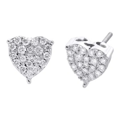 Pre-owned Jfl Diamonds & Timepieces 10k White Gold Diamond 3 Prong Heart Frame Cluster Studs 9mm Earrings 1/2 Ct.