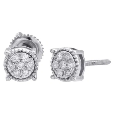 Pre-owned Jfl Diamonds & Timepieces 10k White Gold Diamond Flower Stud Milgrain Halo 6mm Circle Earrings 0.17 Ct.