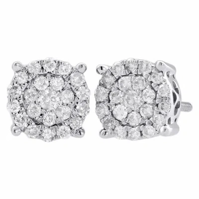 Pre-owned Jfl Diamonds & Timepieces 10k White Gold Diamond Flower Studs 7.70mm Cluster Circle Earrings 0.50 Ct.