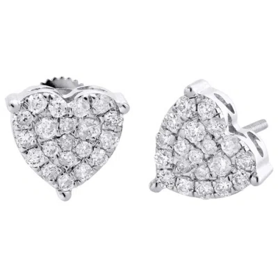 Pre-owned Jfl Diamonds & Timepieces 10k White Gold Diamond Heart Shape 3 Prong Studs Womens Fancy Earrings 3/4 Ct.