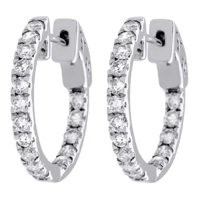 Pre-owned Jfl Diamonds & Timepieces 10k White Gold Diamond In & Out Hoops Round Hinged Earrings 0.65" Long 1 Ct.