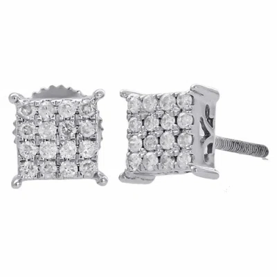 Pre-owned Jfl Diamonds & Timepieces 10k White Gold Diamond Square Studs Small 6.50mm 4 Prong Earrings 0.25 Ct.