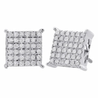 Pre-owned Jfl Diamonds & Timepieces 10k White Gold Diamond Stud Pave Set 9.90mm 4 Prong Square Earrings 0.50 Ct.