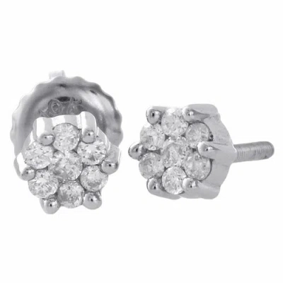 Pre-owned Jfl Diamonds & Timepieces 10k White Gold Diamond Studs Ladies Mini 4.45mm Flower Set Earrings 0.17 Ct.