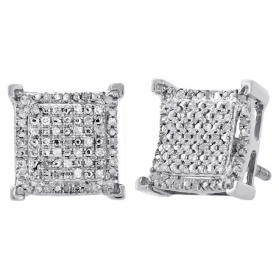 Pre-owned Jfl Diamonds & Timepieces 10k White Gold Genuine Diamond Stud 9.5mm Square 4 Prong Pave Earrings 0.25 Ct.