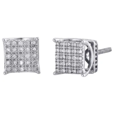 Pre-owned Jfl Diamonds & Timepieces 10k White Gold Pave Set Diamond 4 Prong 3d Square Studs Mini Earrings 0.15 Ct.