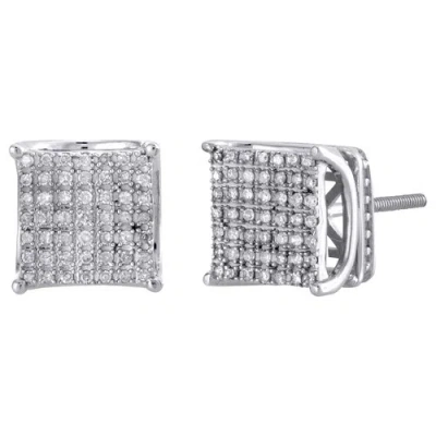 Pre-owned Jfl Diamonds & Timepieces 10k White Gold Pave Set Diamond 4 Prong 3d Square Studs Mini Earrings 0.25 Ct.