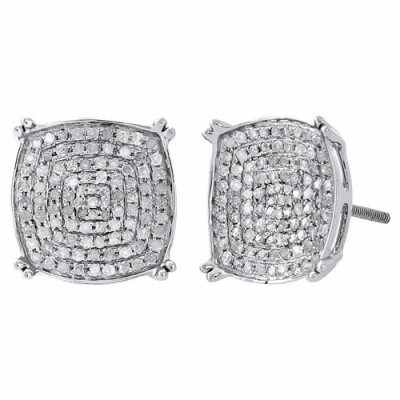 Pre-owned Jfl Diamonds & Timepieces 10k White Gold Real Round Diamond Concave Studs 4 Prong Pave Earrings 0.71 Ct.