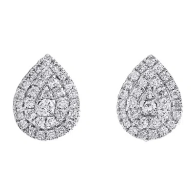 Pre-owned Jfl Diamonds & Timepieces 10k White Gold Real Round Diamond Teardrop Stud 8mm Cluster Halo Earrings 1/2 Ct