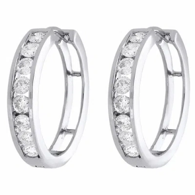 Pre-owned Jfl Diamonds & Timepieces 10k White Gold Round Diamond Channel Set 20mm Hinged Hoop Earrings 1 Ct.