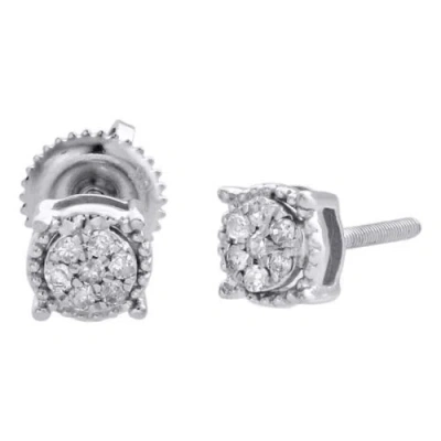 Pre-owned Jfl Diamonds & Timepieces 10k White Gold Round Diamond Cluster Studs 5.25mm Screw Back Earrings 1/10 Ct.
