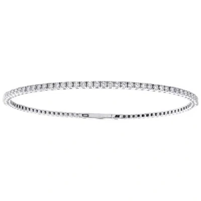 Pre-owned Jfl Diamonds & Timepieces 10k White Gold Round Diamond Flexible Bangle 1 Row Prong Set Bracelet 1.33 Ct.