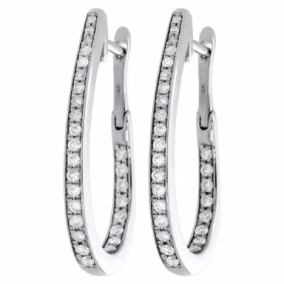 Pre-owned Jfl Diamonds & Timepieces 10k White Gold Round Diamond Prong Set In & Out Oval Hoop Earrings 0.50 Ct.