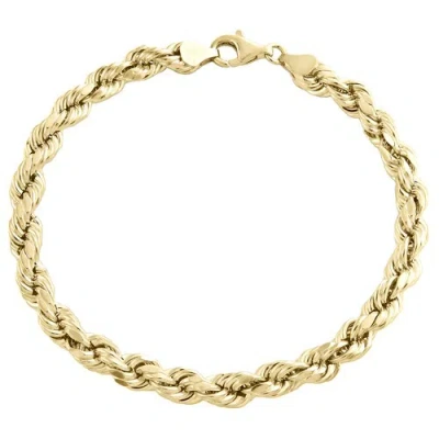 Pre-owned Jfl Diamonds & Timepieces 10k Yellow Gold 7mm Hollow Diamond Cut Rope Link Bracelet Lobster Clasp 9 Inch