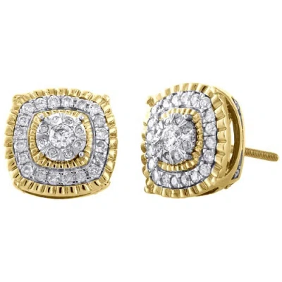 Pre-owned Jfl Diamonds & Timepieces 10k Yellow Gold Bezel Set Diamond Rounded Square Halo Stud Earrings 0.50 Ct. In White