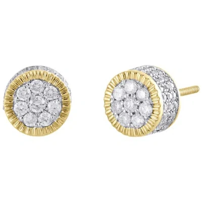 Pre-owned Jfl Diamonds & Timepieces 10k Yellow Gold Diamond 3d Circle Fluted Cluster Studs 8.25mm Earrings 3/4 Ct. In White