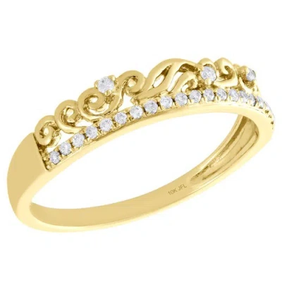 Pre-owned Jfl Diamonds & Timepieces 10k Yellow Gold Diamond Designer Swirl / Waves Right Hand Cocktail Ring 1/12 Ct. In White