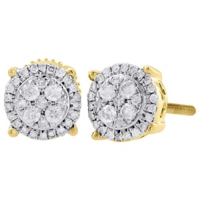 Pre-owned Jfl Diamonds & Timepieces 10k Yellow Gold Diamond Flower Stud 4 Prong Halo 6.95mm Circle Earrings 0.25 Ct. In White