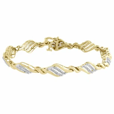 Pre-owned Jfl Diamonds & Timepieces 10k Yellow Gold Diamond Pointed Oval Leaf Tennis Link Bracelet 7.25" 0.50 Ct. In White