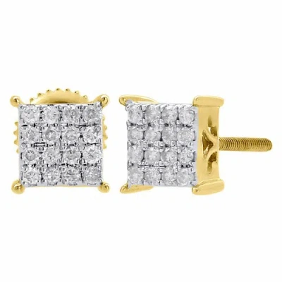 Pre-owned Jfl Diamonds & Timepieces 10k Yellow Gold Diamond Square Studs Small 6.50mm 4 Prong Earrings 0.25 Ct. In White