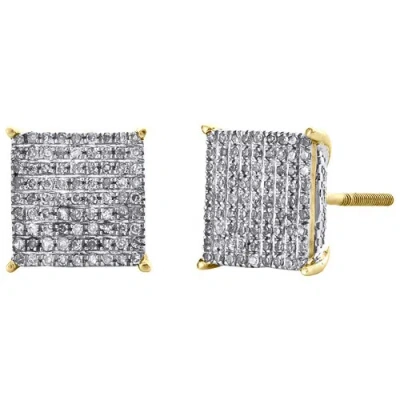 Pre-owned Jfl Diamonds & Timepieces 10k Yellow Gold Genuine 4-prong Diamond Circle 3d Stud 10mm Pave Earrings 1/3 Ct In White