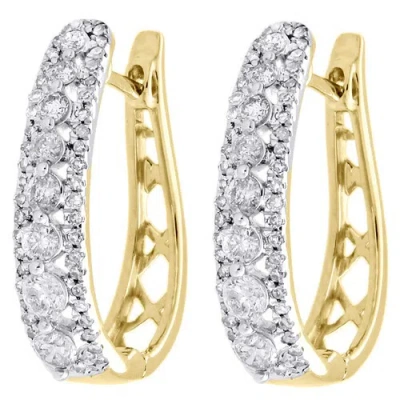 Pre-owned Jfl Diamonds & Timepieces 10k Yellow Gold Genuine Diamond Huggies Ladies Oval Hoop Earrings 0.80" 1 Ct. In White