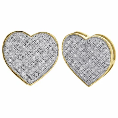 Pre-owned Jfl Diamonds & Timepieces 10k Yellow Gold Genuine Pave Diamond Heart Studs Ladies 14.25mm Earrings 0.50 Ct In White