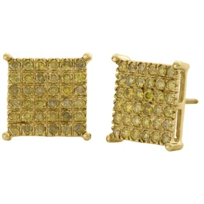 Pre-owned Jfl Diamonds & Timepieces 10k Yellow Gold Genuine Yellow Diamond 4 Prong Studs 14mm Pave Earrings 2.04 Ct.