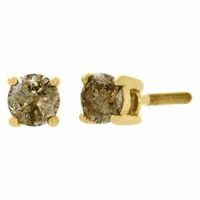 Pre-owned Jfl Diamonds & Timepieces 10k Yellow Gold Ladies Solitaire Brown Champagne Diamond Studs Earrings 0.50 Ct.