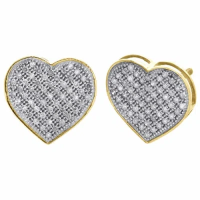 Pre-owned Jfl Diamonds & Timepieces 10k Yellow Gold Pave Diamond Heart Studs Ladies 11.90mm Cluster Earrings 0.33 Ct In White