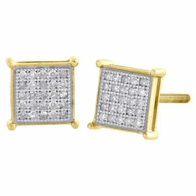 Pre-owned Jfl Diamonds & Timepieces 10k Yellow Gold Pave Diamond Square Studs Mini 7.25mm 4 Prong Earrings 0.16 Ct. In White