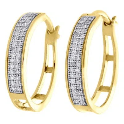 Pre-owned Jfl Diamonds & Timepieces 10k Yellow Gold Pave Set Round Diamond 3.6mm Hinged Hoop Earrings 0.20 Ct. In White