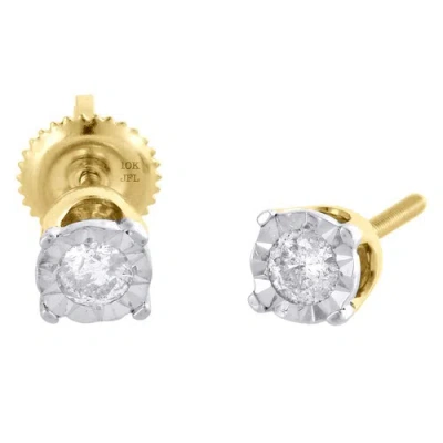 Pre-owned Jfl Diamonds & Timepieces 10k Yellow Gold Real Diamond Bezel Set 4 Prong Circle Stud 5mm Earrings 0.30 Ct. In White
