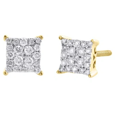 Pre-owned Jfl Diamonds & Timepieces 10k Yellow Gold Real Diamond Sqaure Cluster 4 Prong Studs 5.25mm Earrings 1/4 Ct In White