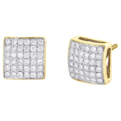 Pre-owned Jfl Diamonds & Timepieces 10k Yellow Gold Real Diamond Square Shape Dome Puff Studs 9mm Earrings 0.55 Ct. In White